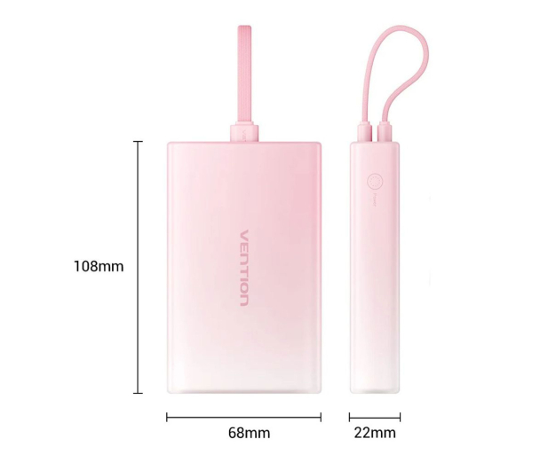 Vention Powerbank 10000 mAh USB-C Lightning USB-A 22,5W różowy - 1543389 - zdjęcie 2